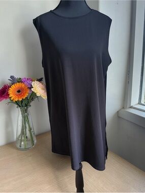 Clara Sun Woo Black Sleeveless Shift Dress Side Slit Stretch Knit Size Medium